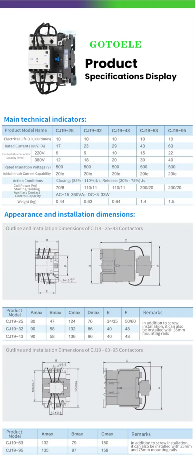 CJ19-65A 21E Capacitor Switching Contactor